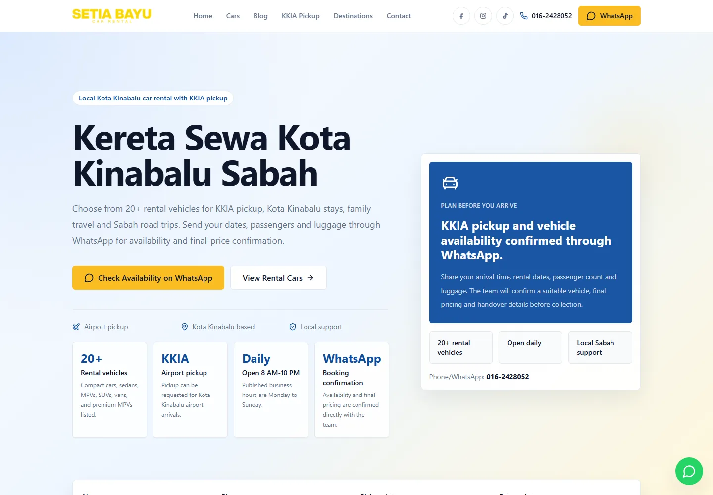 Setia Bayu Car Rental tablet website preview